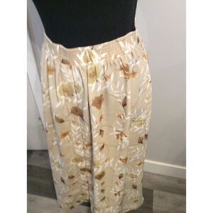 Vintage Floral Midi Skirt Size Medium M GoldenTan Button Up Elastic Waist